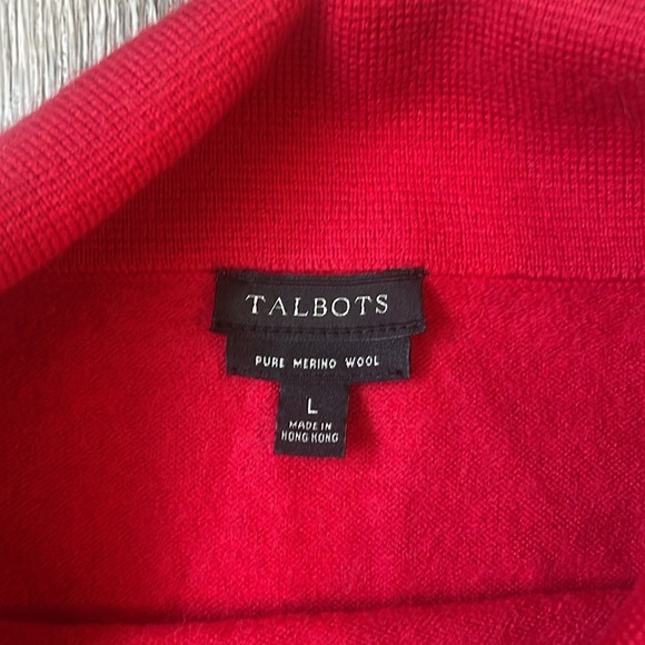 Talbots 100% merino wool Red Turtleneck Sweater red size large cowl neck - Picture 3 of 8